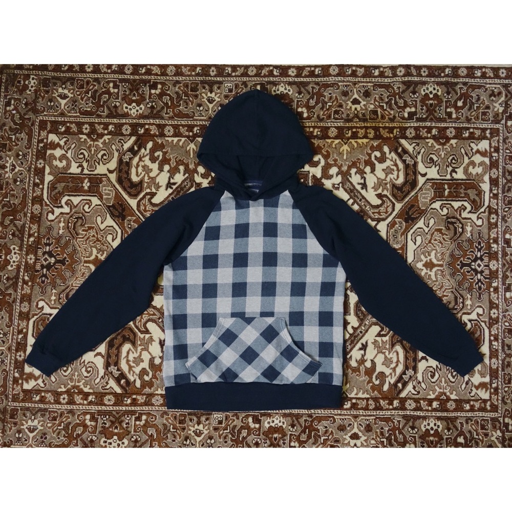 Blue Blue Japan Indigo Blue Check Plaid Front Hoodie Sweatshirt sz 3 US L NWT - Picture 3 of 5